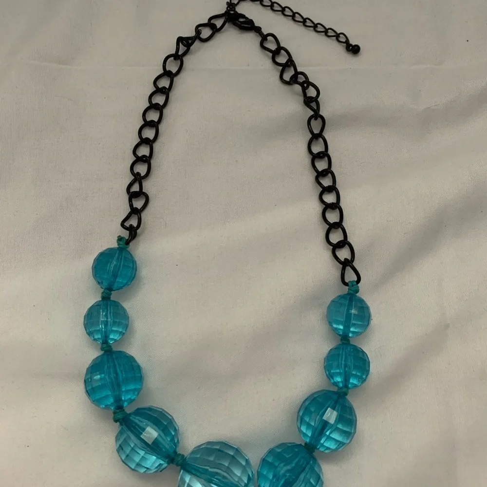 Clear blue beaded fashion necklace.
